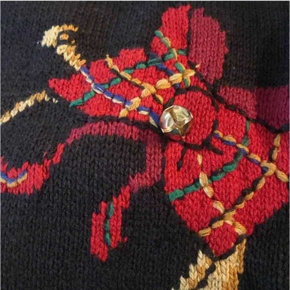 Vintage Christmas Cardigan Bows Jingle Bells M - Picture 4 of 6